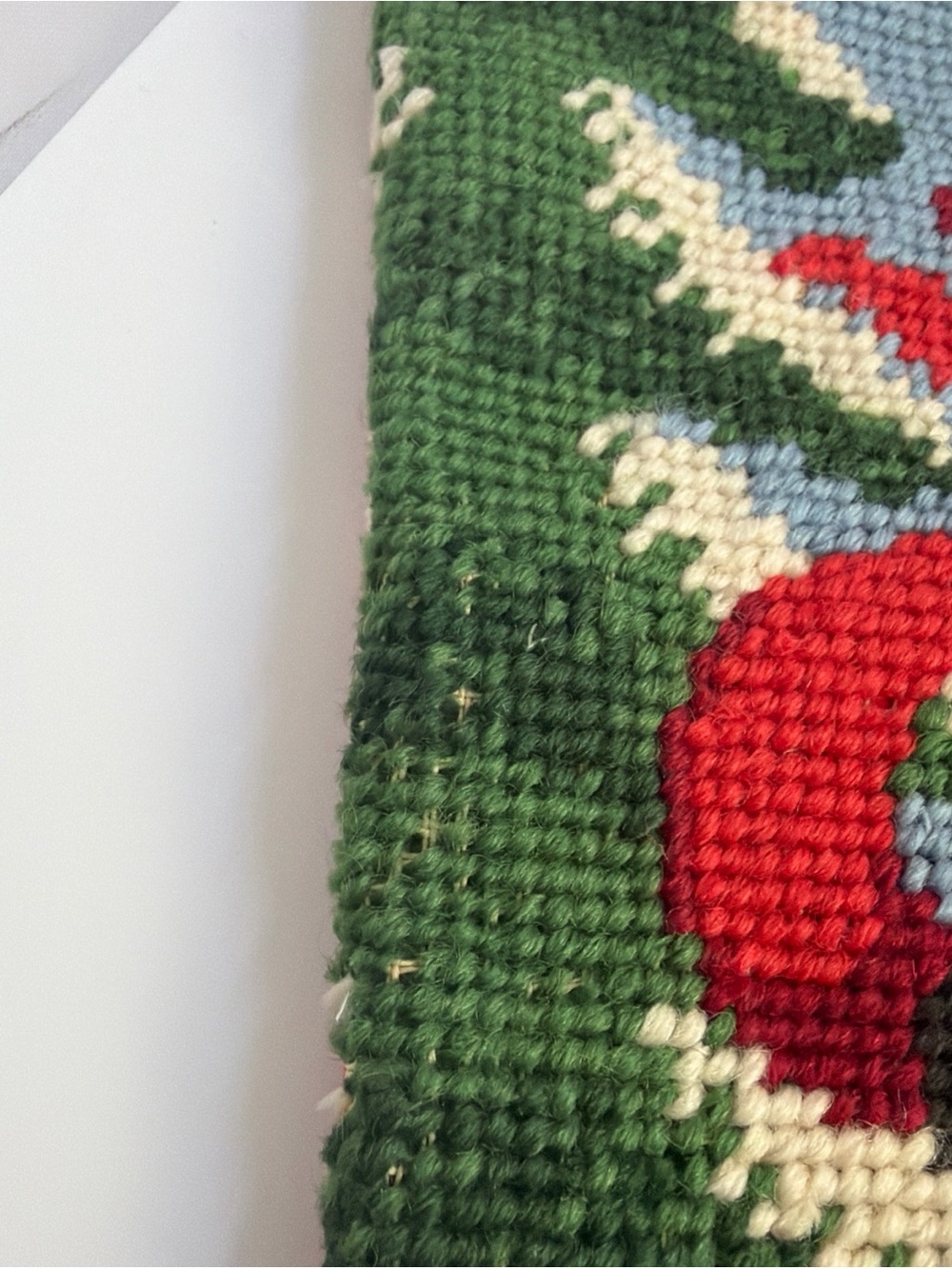 Vintage Wool Needlepoint Christmas Stocking Velvet Let It Snow Snowman - Picture 10 of 15